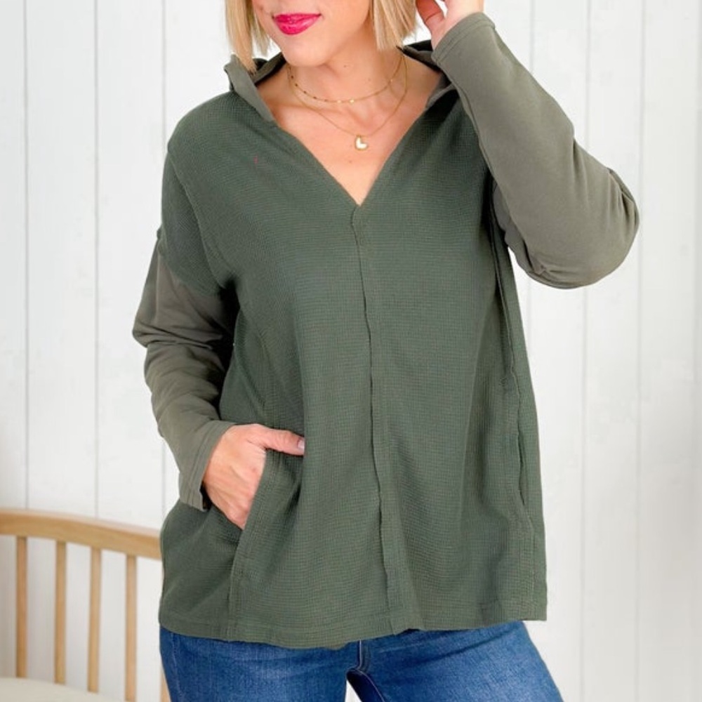 NWT - Heyson Mixed Media Thermal Long Sleeve Pullover Hooded Top - 1XL